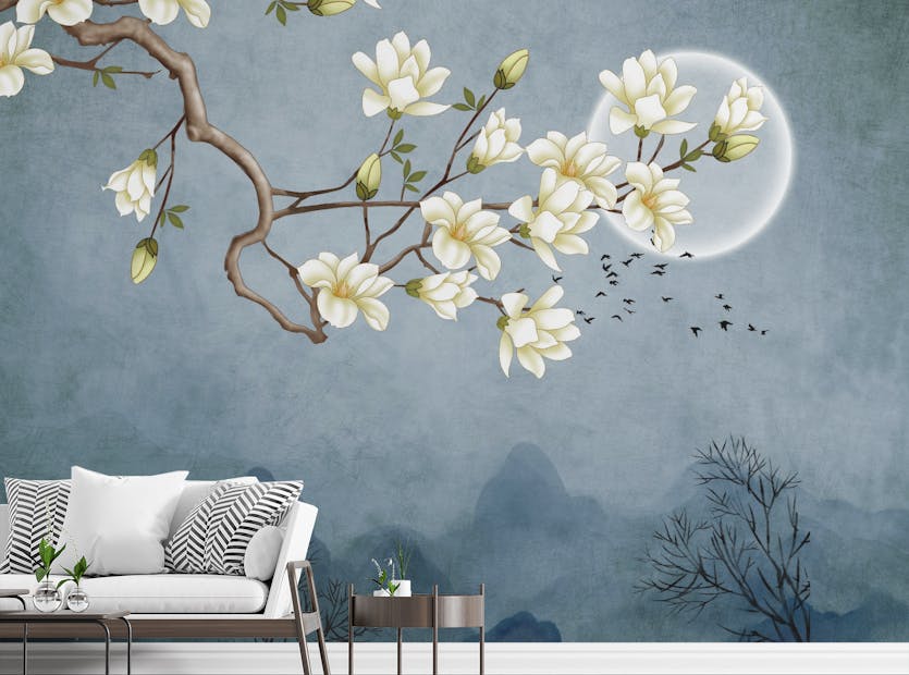 Removable Blue Moon White Wallpaper Murals