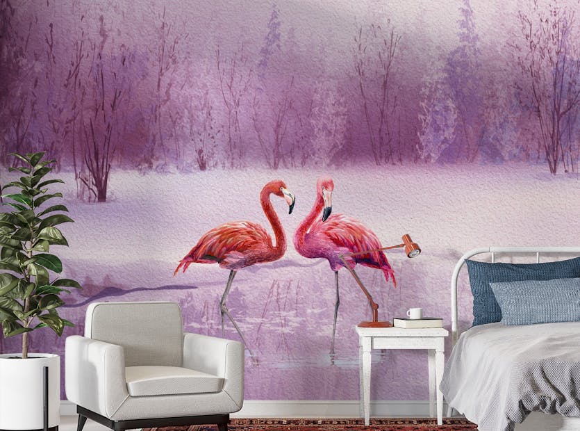 Peel and Stick Pink Flamingos Shore Wallpaper Murals