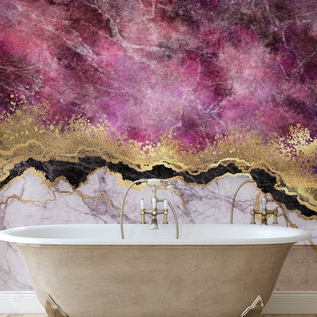 Purple Watercolor Golden Texture Marble 3D Abstract Painting Wall  Background Wallpaper Wall Murals, Wall Art Removable Wallpaper, Suitable  for Living