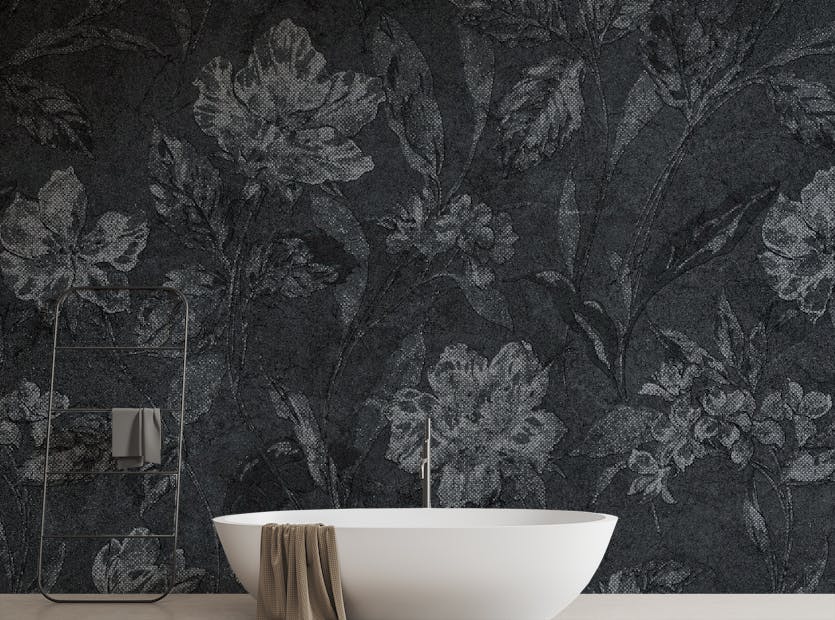 Removable Elegant Floral Black Mural Wallpaper
