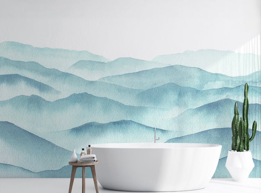 Peel and Stick Indigo Blue Watercolor Mountains Wall Murals
