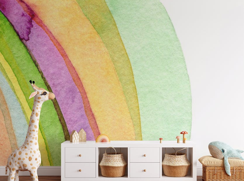 Removable Watercolor Rainbow Color Strokes Wall Mural Wallpaper