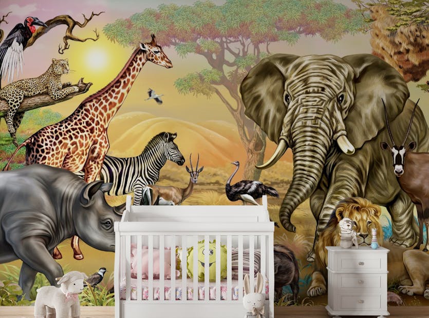 Peel and Stick African Savannah Animal Kids Wallpaper Murals