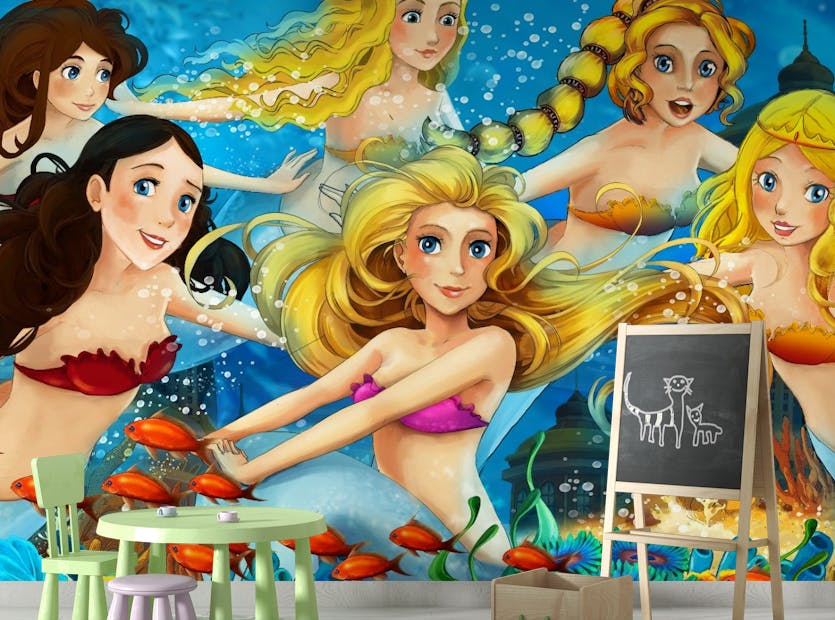 Removable Mermaid Fish Underwater Room Wallpaper Murals