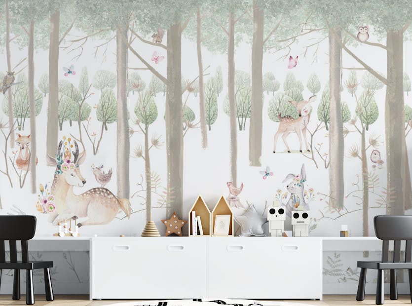 Peel and Stick Watercolor Forest Animals Kids Wallpaper Murals