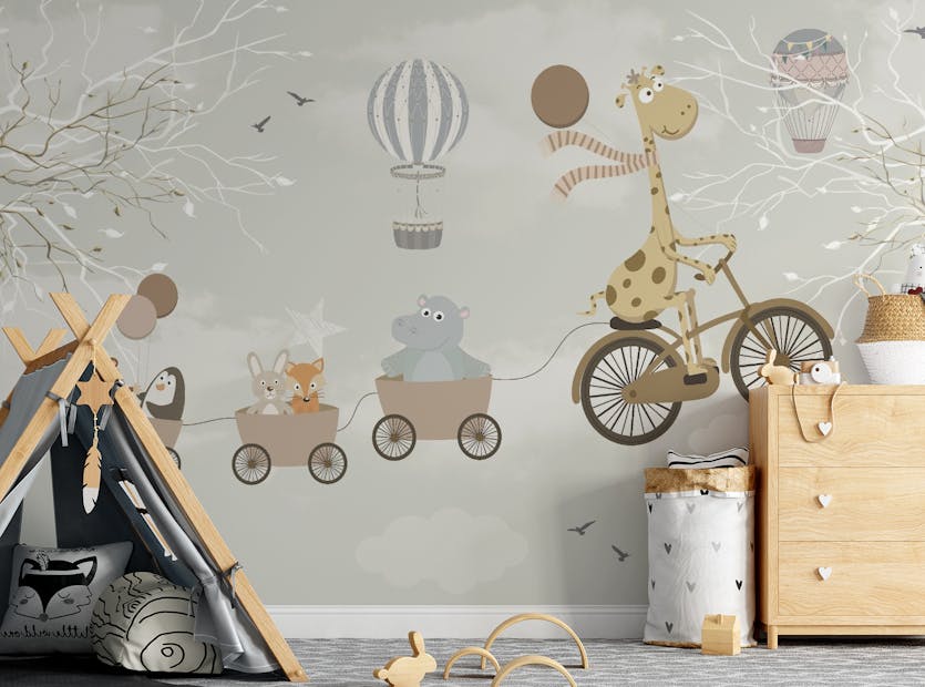 Peel and Stick Animals Cycling Nursery Wallpaper Murals