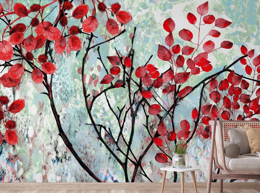 Peel and Stick Oil Painted Red Leaf Wallpaper Wall Murals