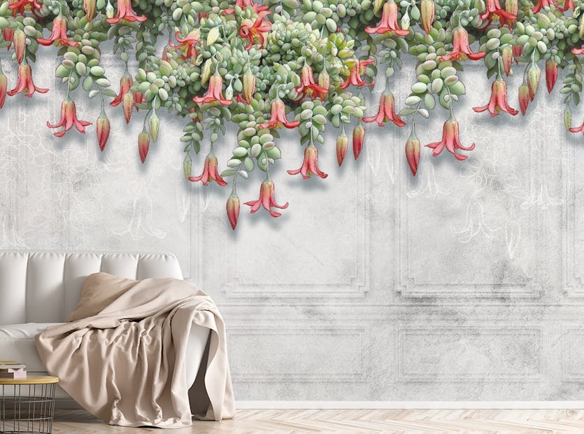 Peel and Stick Hanging Exotic Flowers Concrete Gray Murals