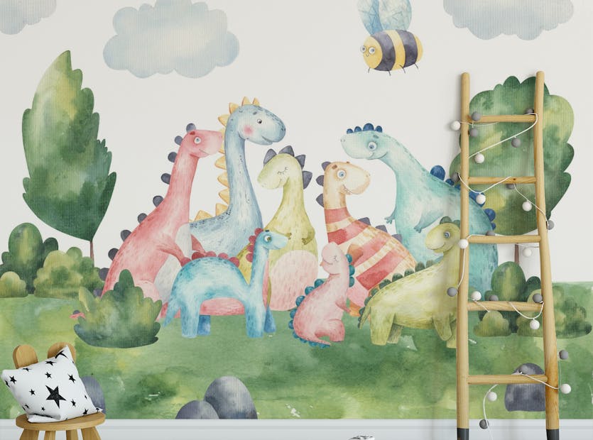 Removable Watercolor Kids Playful Dinosaur Wall Murals