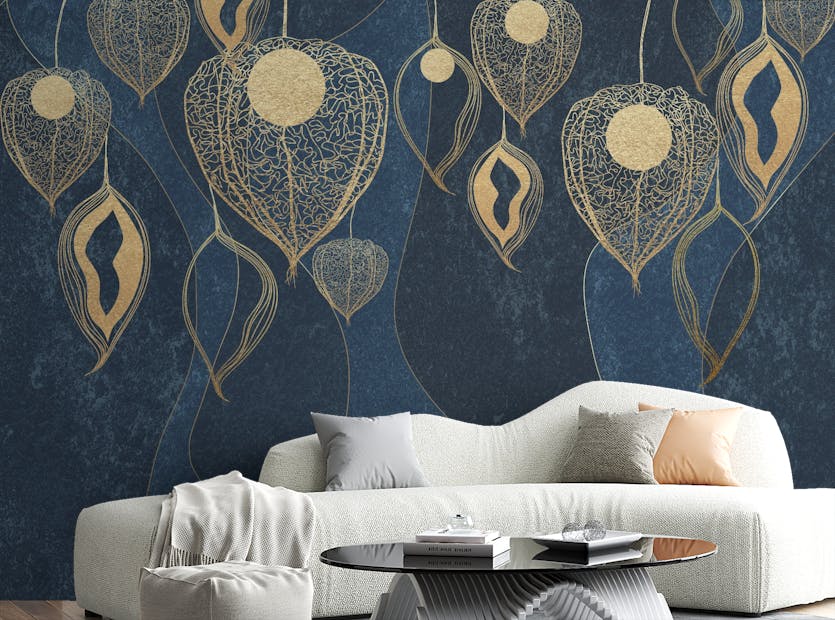 Removable Dark Blue Abstract Leaves Wallpaper Murals