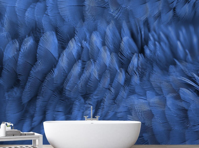 Peel and Stick Blue Gold Macaw Feather Removable Wallpaper