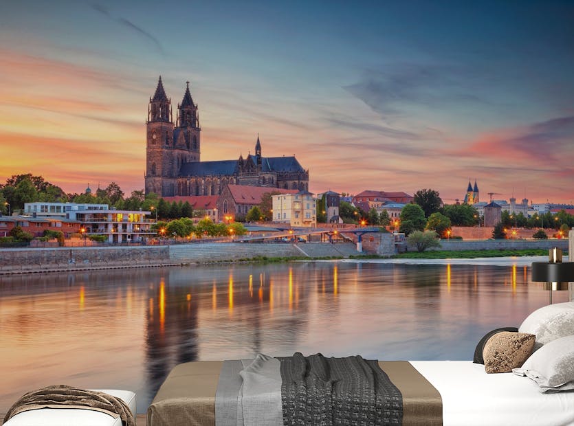 Peel and Stick Cityscape Magdeburg Germany Elbe River Wall Murals