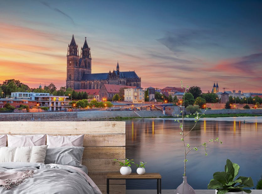 Removable Cityscape Magdeburg Germany Elbe River Wall Murals