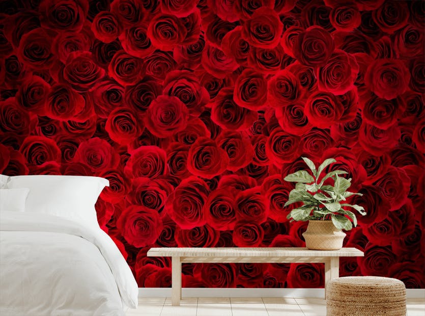 Peel and Stick Bright Red Roses Backdrop Room Wallpaper