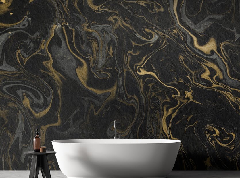 Peel and Stick Black Gold Marble Custom Wallpaper For Walls