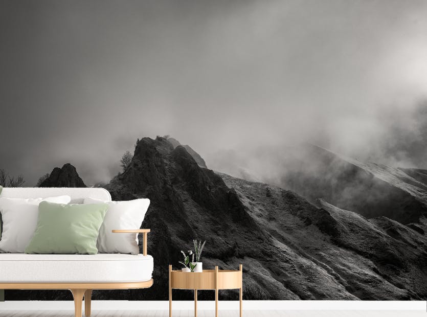 Peel and Stick Cloudy Sky Black Color Mountain Wall Murals