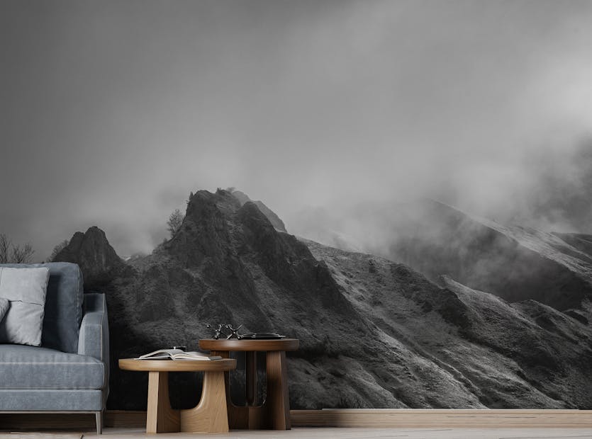 Removable Cloudy Sky Black Color Mountain Wall Murals