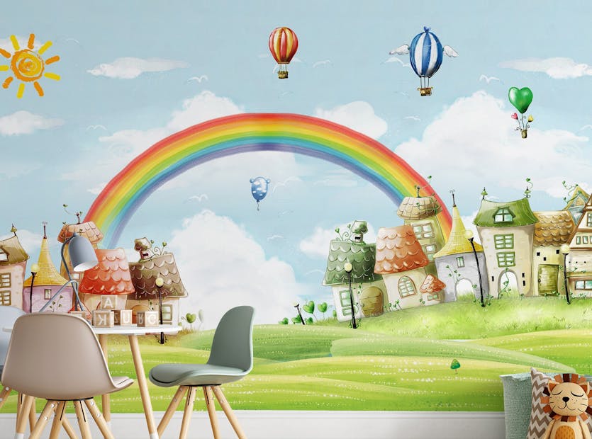 Peel and Stick Rainbow Balloons Multicolor Painted City Wall Murals
