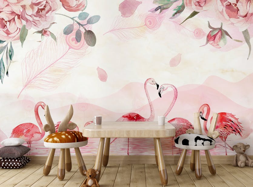 Peel and Stick Flamingos Wallpaper Kids Wall Mural Wallpaper