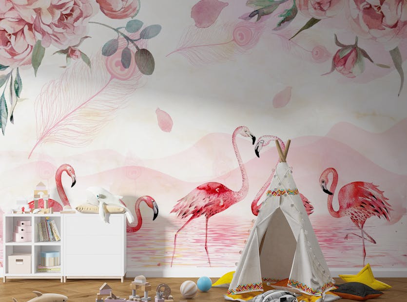 Removable Flamingos Wallpaper Kids Wall Mural Wallpaper