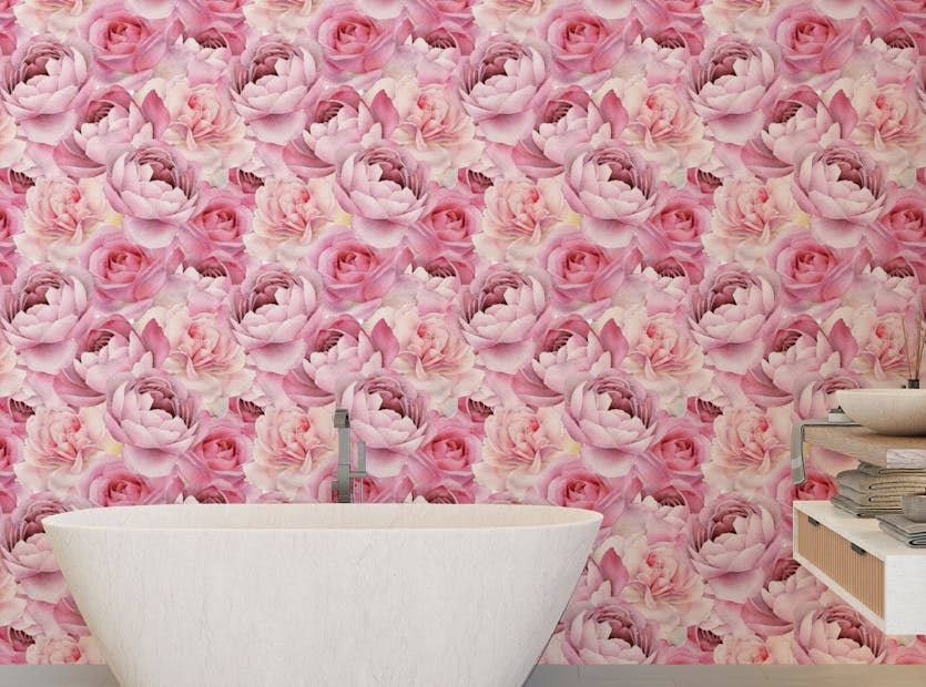 Peel and Stick Seamless Pattern Pink Rose Watercolor Flower Wallpaper For Walls