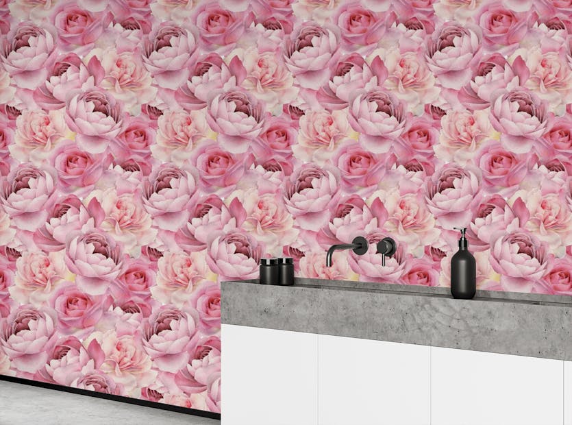 Removable Seamless Pattern Pink Rose Watercolor Flower Wallpaper For Walls