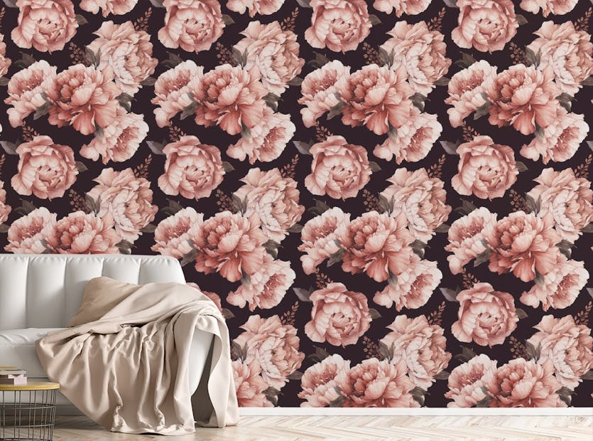 Peel and Stick Brown Color Flower Repeat Pattern Wallpaper