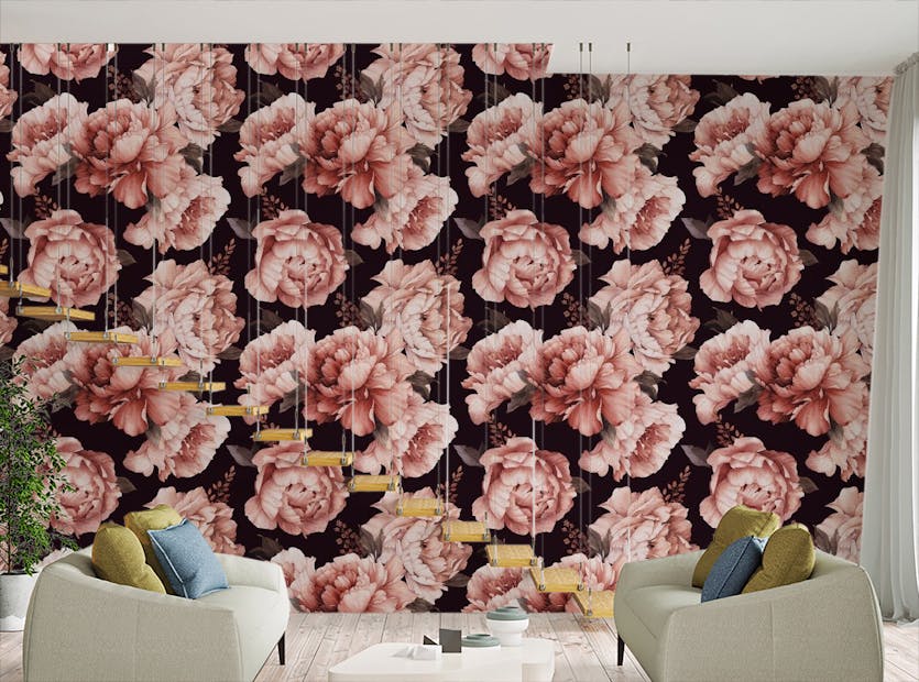Removable Brown Color Flower Repeat Pattern Wallpaper