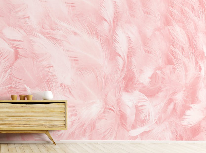 Peel and Stick Pink Color Feather Wallpaper Mural