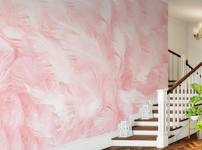 Removable Pink Color Feather Wallpaper Mural