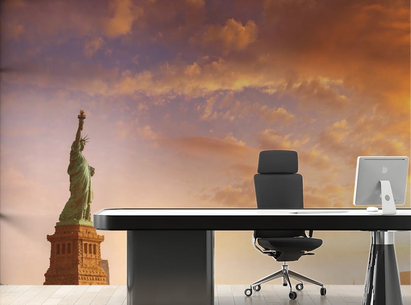 Peel and Stick New York City Statue Of Liberty Sunset Sky USA Mural Wallpaper