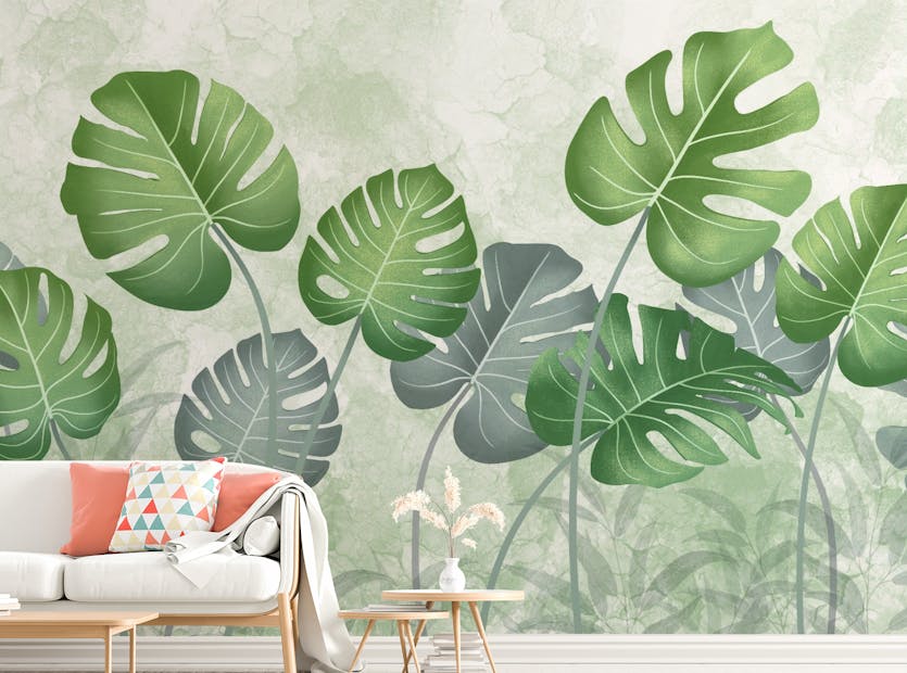 Peel and Stick Monstera Tropical Green Wild Leaves Wallpaper Mural
