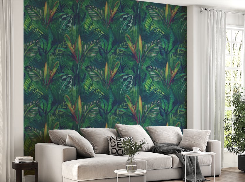 Peel and Stick Watercolor Hand Drawn Tropical Leaves Wallpaper For Walls