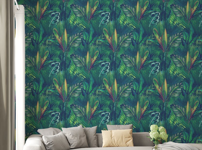 Removable Watercolor Hand Drawn Tropical Leaves Wallpaper For Walls