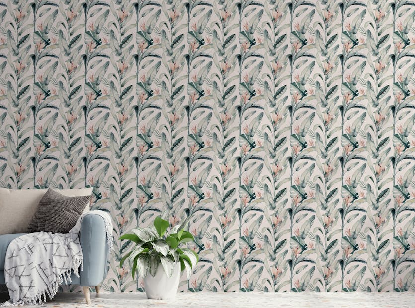 Removable Tropical Palm Leaves Repeat Design Wallpaper For Walls