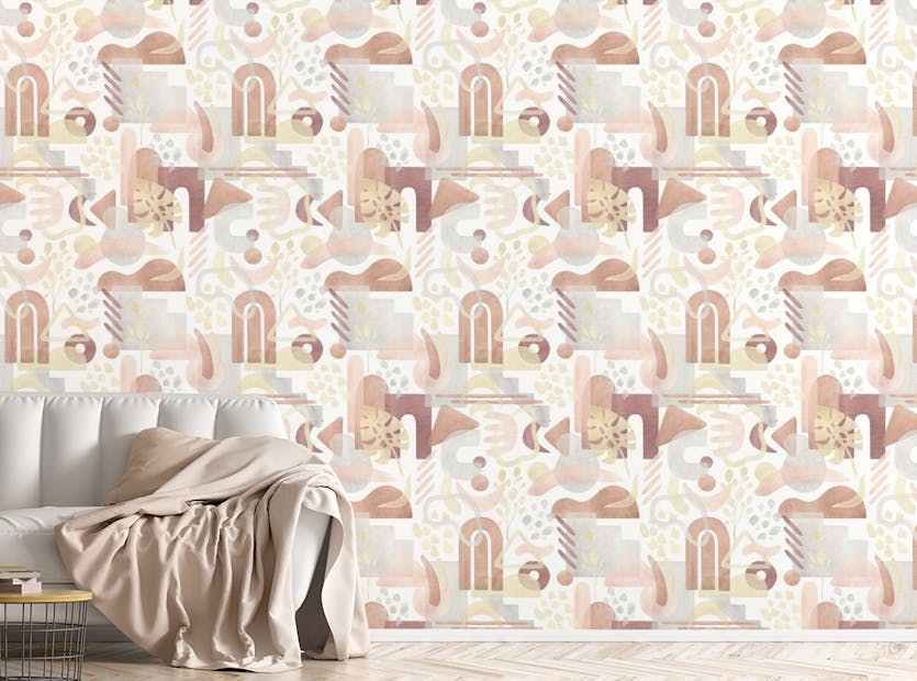 Peel and Stick Watercolor Boho Abstract Shapes Repeat Pattern Wallpaper