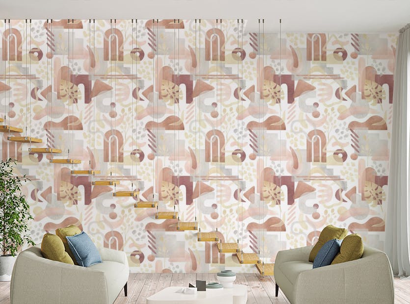Removable Watercolor Boho Abstract Shapes Repeat Pattern Wallpaper