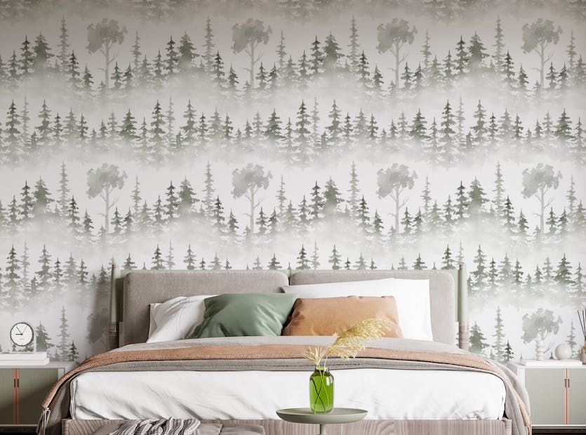 Peel and Stick Watercolor Foggy Forest Repeat Pattern Wallpaper