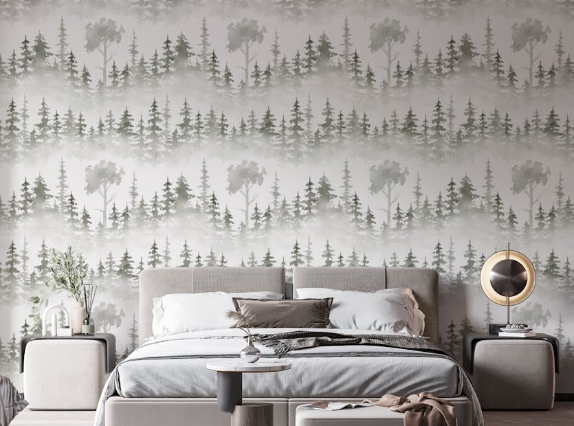 Removable Watercolor Foggy Forest Repeat Pattern Wallpaper