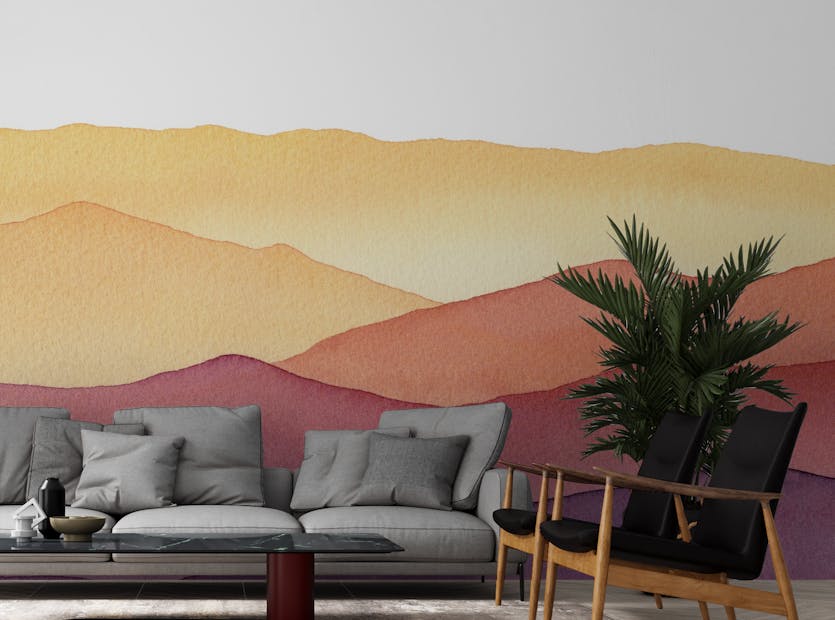 Peel and Stick Ombre Watercolor Wavy Mountain Wallpaper Murals