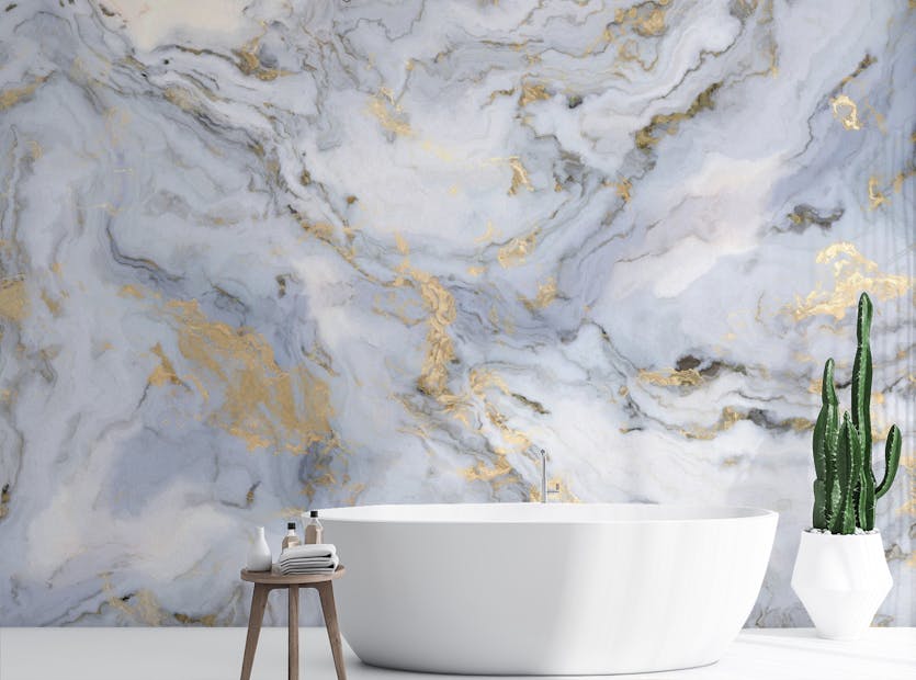 Peel and Stick White Marble Golden Color Bathroom Wallpapers For Wall