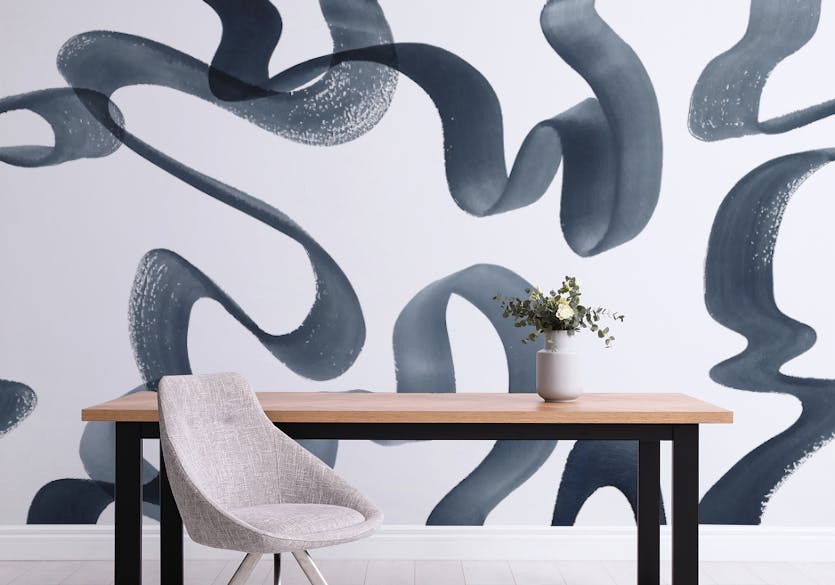 Removable Watercolor Blue Swirls Mural