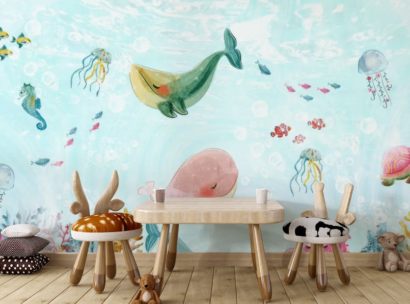 Peel and Stick Vibrant Underwater Fishes Wall Mural