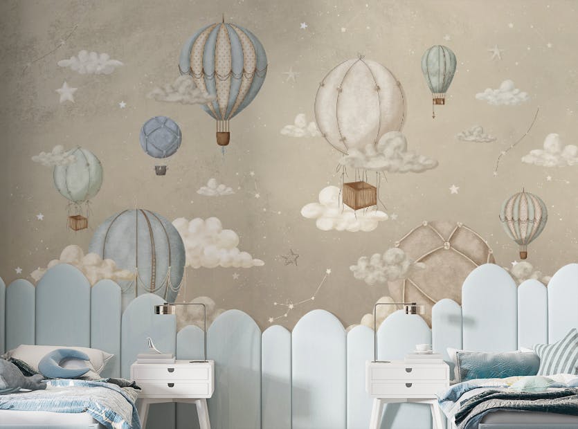 Peel and Stick Dreamy Balloon Adventure Wall Mural