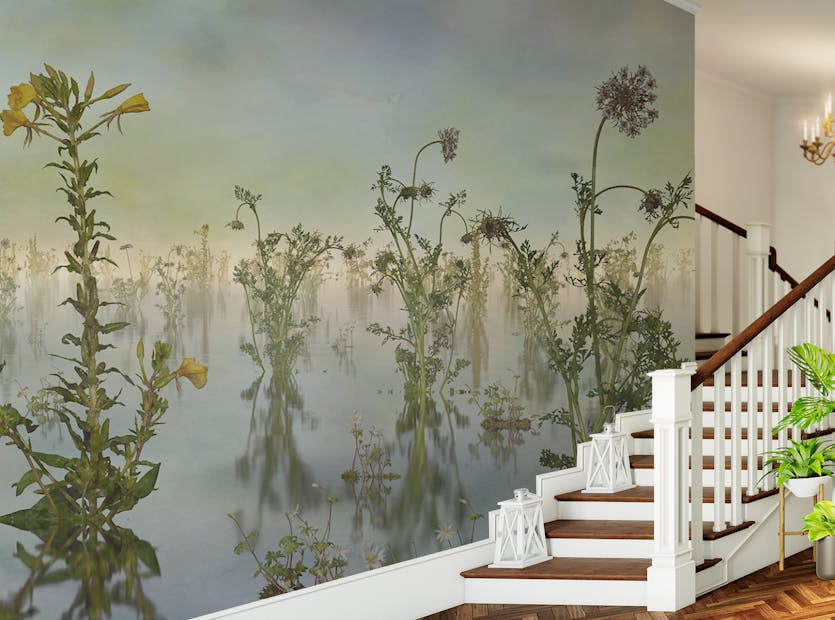 Removable Nature's Harmony Green Wildflowers Mural Wallpaper
