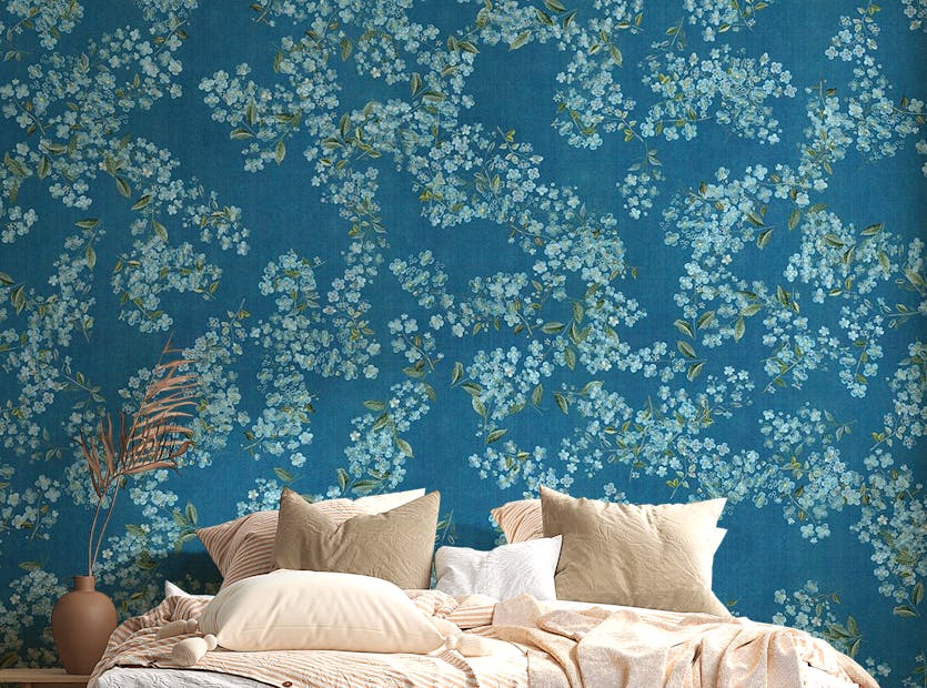 Removable Azure Embroidery Elegance Mural Wallpaper