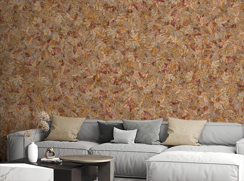 Removable Autumn Embrace Taupe and Brown Leaf Illustration Mural