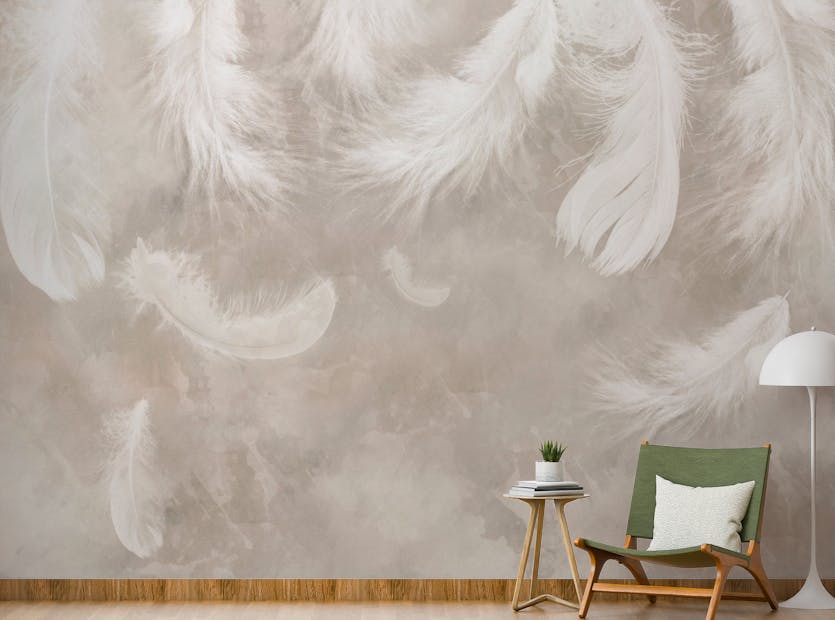 Peel and Stick Watercolor Vintage Feathers Light Airy Pattern Wallpaper