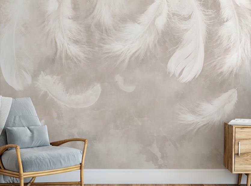 Removable Watercolor Vintage Feathers Light Airy Pattern Wallpaper