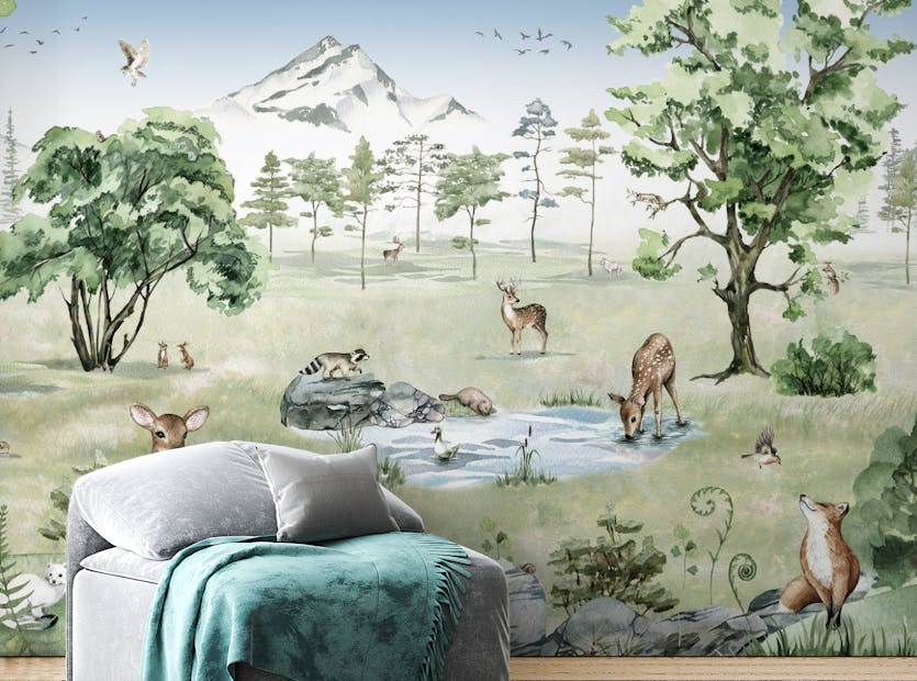 Peel and Stick Summer Stag Sanctuary Wall Murals